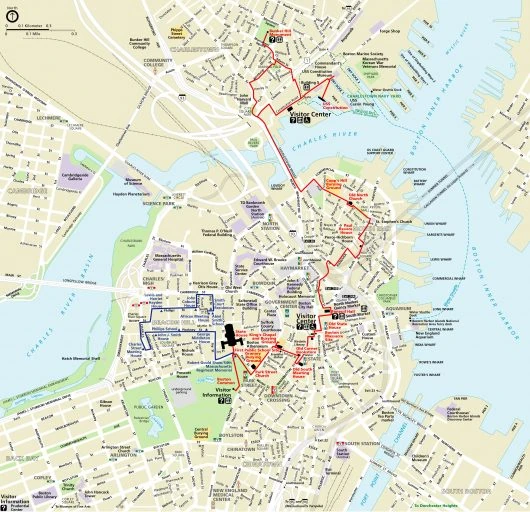 Mapa turístico mostrando calles, puntos de interés y transporte