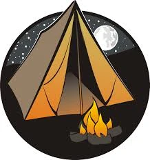Ilustración de tienda de campaña iluminada bajo la luna