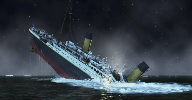 Recreación artística del Titanic hundiéndose durante la noche