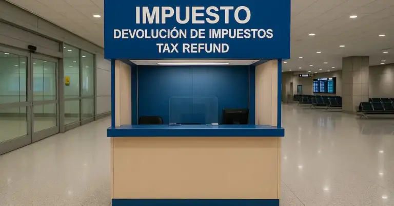 Mostrador de devolución de impuestos tax refund en aeropuerto internacional