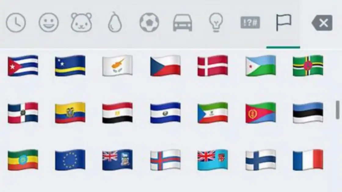 Emojis de banderas de diferentes países en pantalla