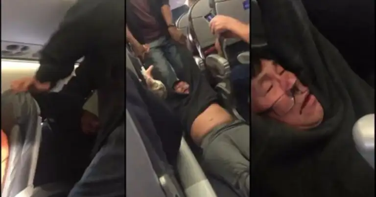 Secuencia de pasajero siendo removido de asiento en cabina de avión