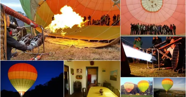 Composición de fotos de globos aerostáticos en diferentes fases de vuelo