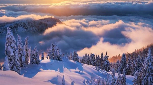 Mont Seymour Provincial Park al amanecer con vista sobre mar de nubes