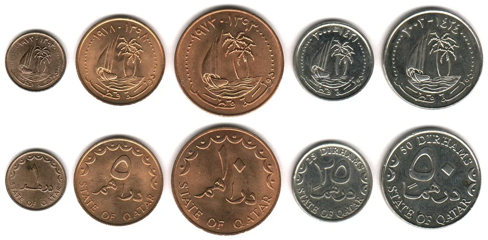 Monedas de diferentes denominaciones con símbolo de palmera