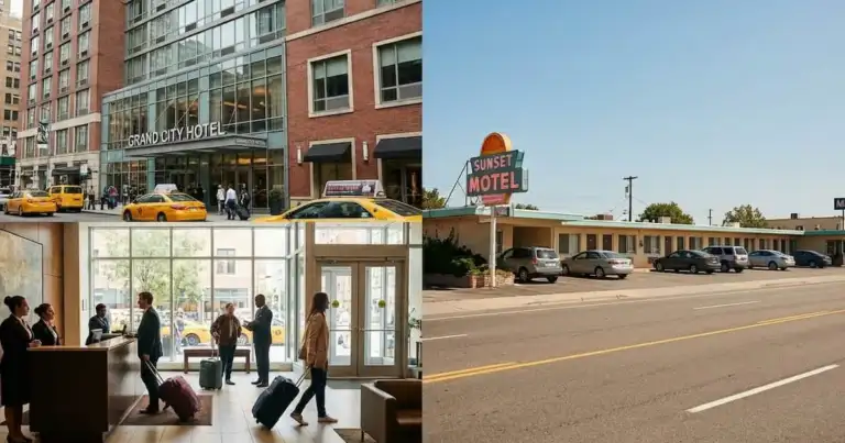 Comparación entre un hotel urbano y un motel de carretera en Estados Unidos