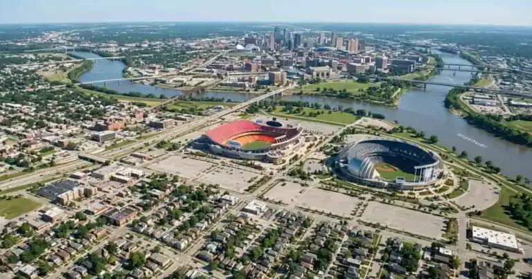 Vista aérea de Kansas City con estadios y el centro urbano durante el Mundial 2026
