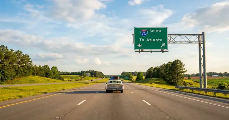Carretera interestatal hacia Atlanta durante un viaje en carro desde Houston