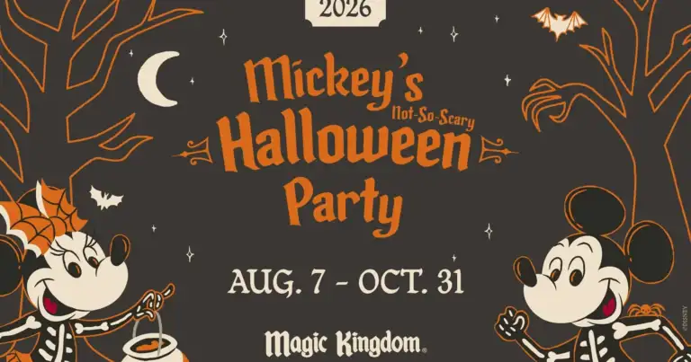 Cartel oficial de Mickey’s Not-So-Scary Halloween Party 2026 en Magic Kingdom.