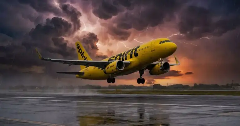 Avión de Spirit Airlines despegando, low cost de Estados Unidos cuyo cierre impacta en los precios de los vuelos