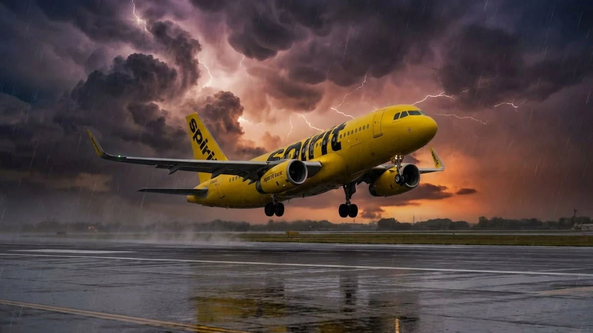 Avión de Spirit Airlines despegando, low cost de Estados Unidos cuyo cierre impacta en los precios de los vuelos