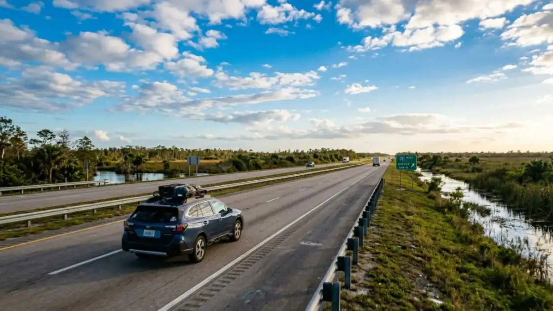 Auto circula por una autopista de Florida en la ruta entre Miami y Tampa