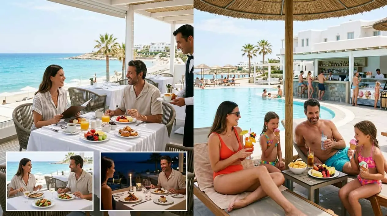 Comparación entre comidas incluidas en pensión completa y bebidas y servicios de un hotel all inclusive