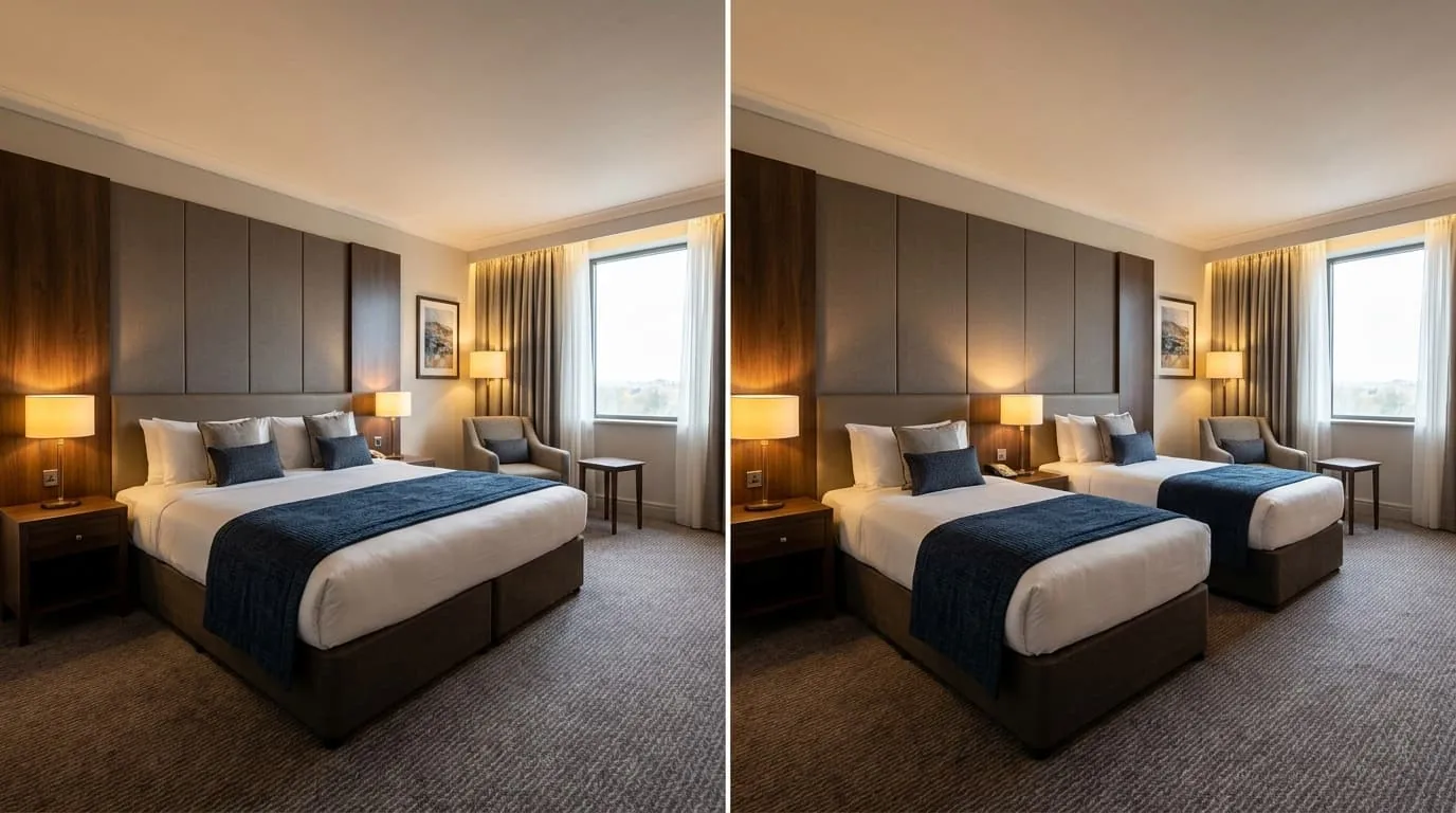 Diferencia entre habitación doble y twin en un hotel Comparación entre una habitación doble con una cama grande y una habitación twin con dos camas separadas